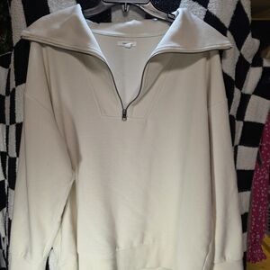 Maurices Cream Ribbed Zip-Up Sweater